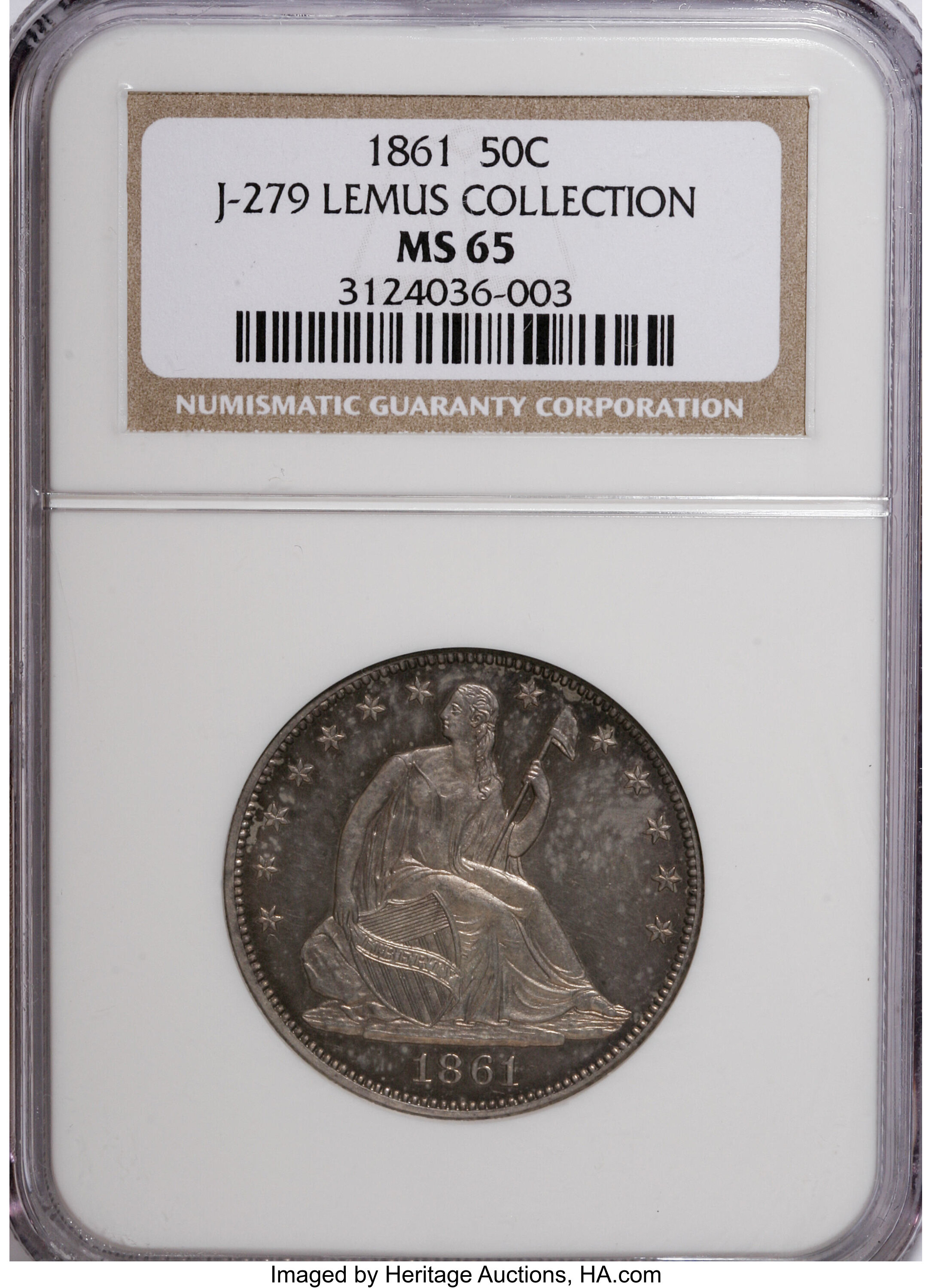 image for: 1861 P50C Half Dollar, Judd-279, Pollock-330, Low R.7 as Proof, MS65 NGC....
