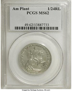 image for: (1688) TOKEN American Plantations 1/24 Part Real MS62 PCGS....