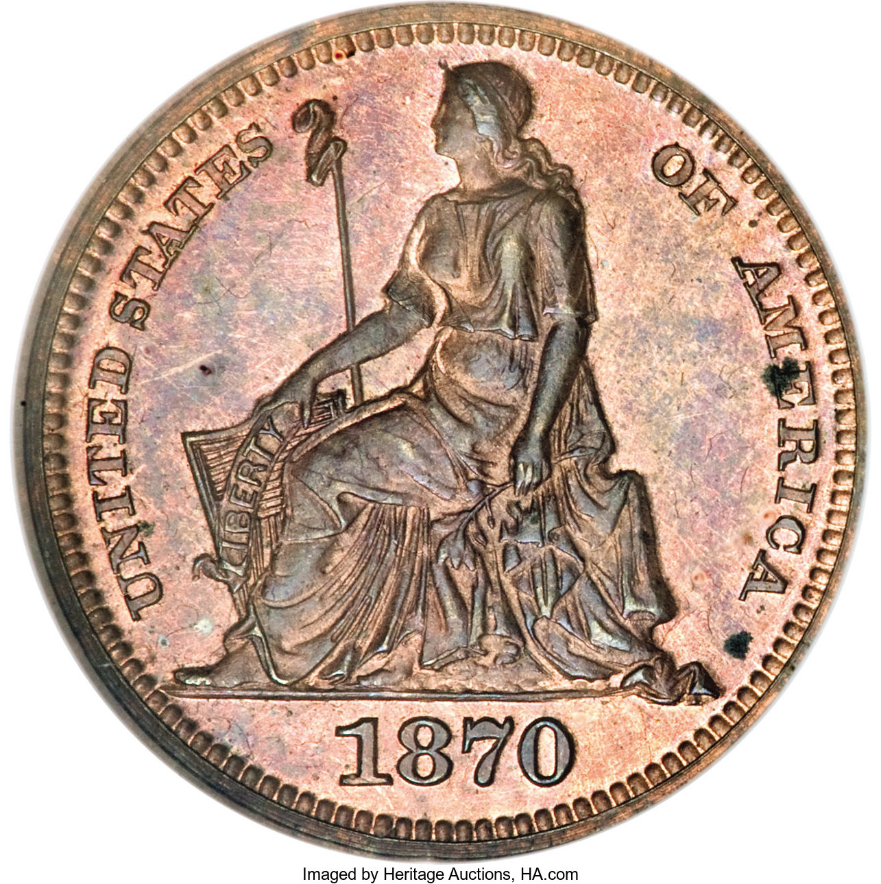 image for: 1870 H10C Standard Silver Half Dime, Judd-811, Pollock-899, Low R.7, PR65 Red and Brown NGC....