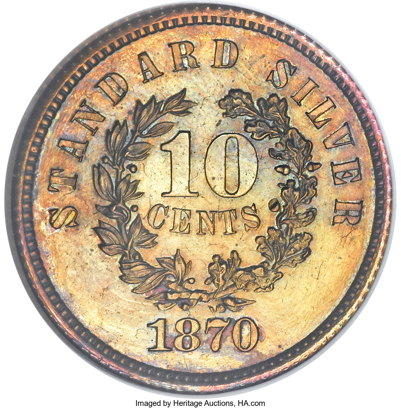 image for: 1870 10C Standard Silver Ten Cents, Judd-869, Pollock-965, High R.7, PR63 Brown NGC....