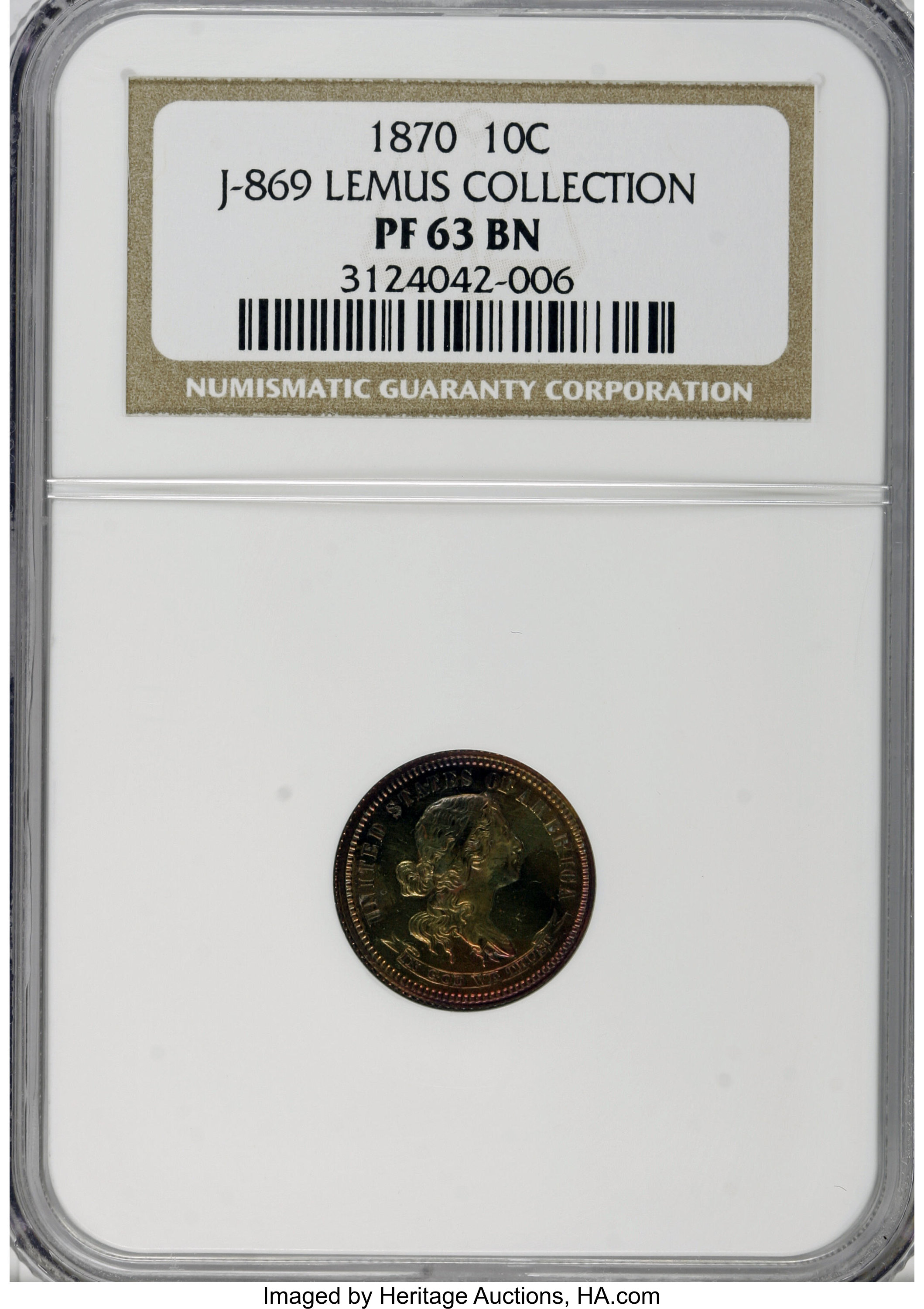 image for: 1870 10C Standard Silver Ten Cents, Judd-869, Pollock-965, High R.7, PR63 Brown NGC....