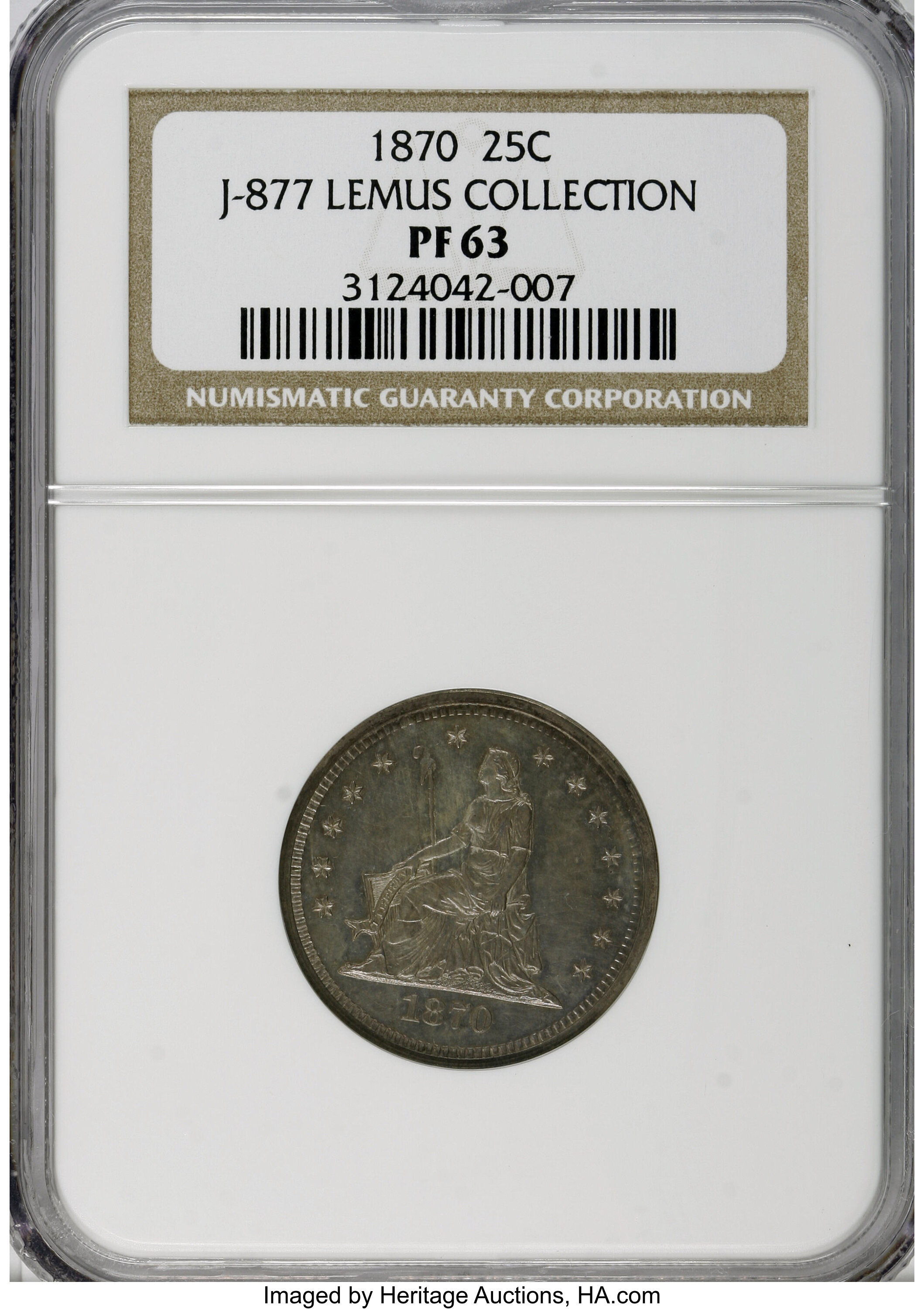 image for: 1870 25C Standard Silver Quarter Dollar, Judd-877, Pollock-974, Low R.7, PR63 NGC....