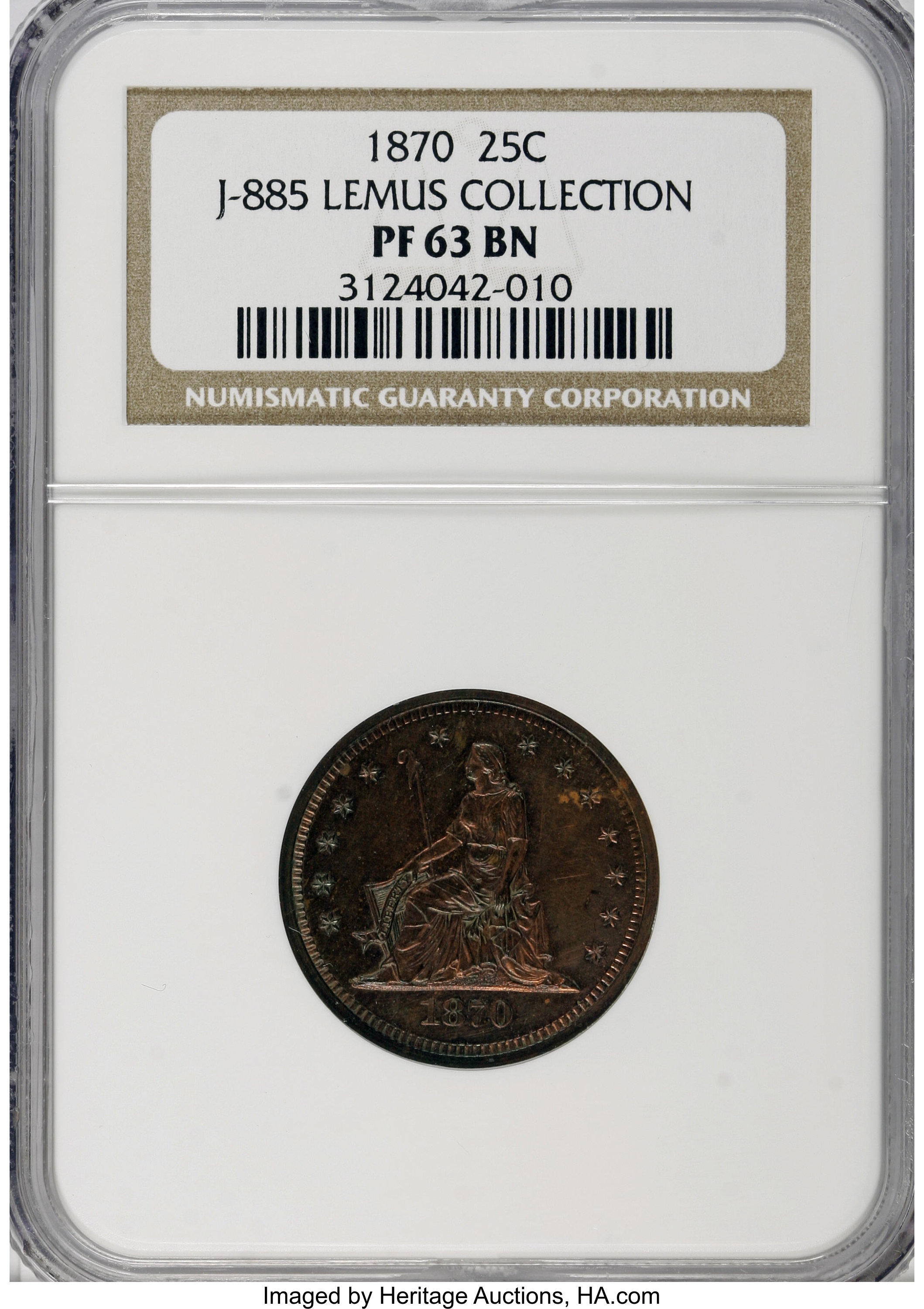 image for: 1870 25C Quarter Dollar, Judd-885, Pollock-983, Low R.7, PR63 Brown NGC....