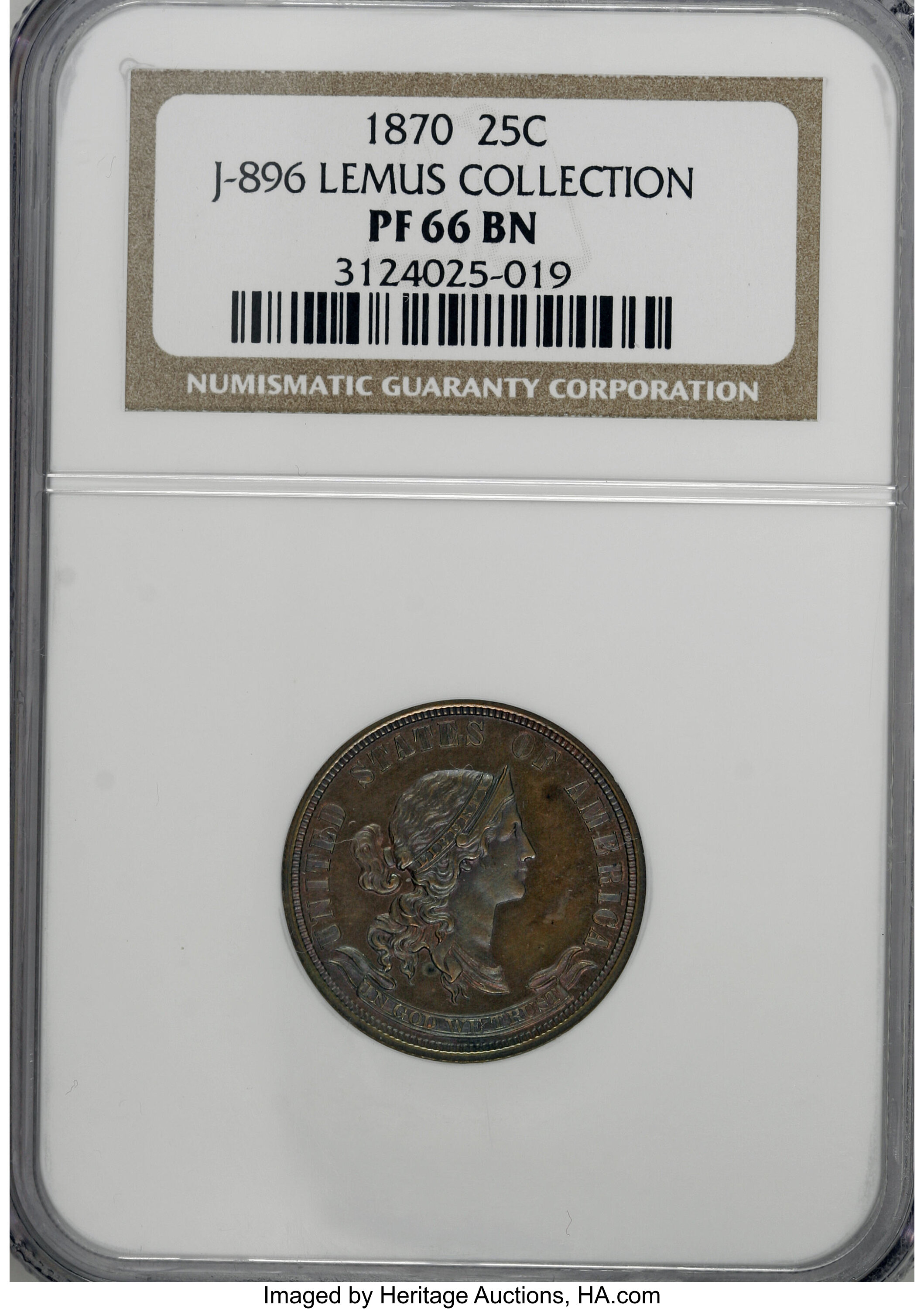 image for: 1870 25C Standard Silver Quarter Dollar, Judd-896, Pollock-1003, Low R.7, PR66 Brown NGC....