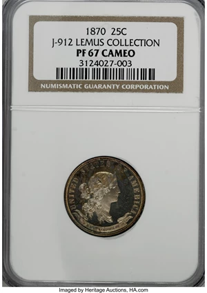 image for: 1870 25C Standard Silver Quarter Dollar, Judd-912, Pollock-1008, High R.6, PR67 Cameo NGC....