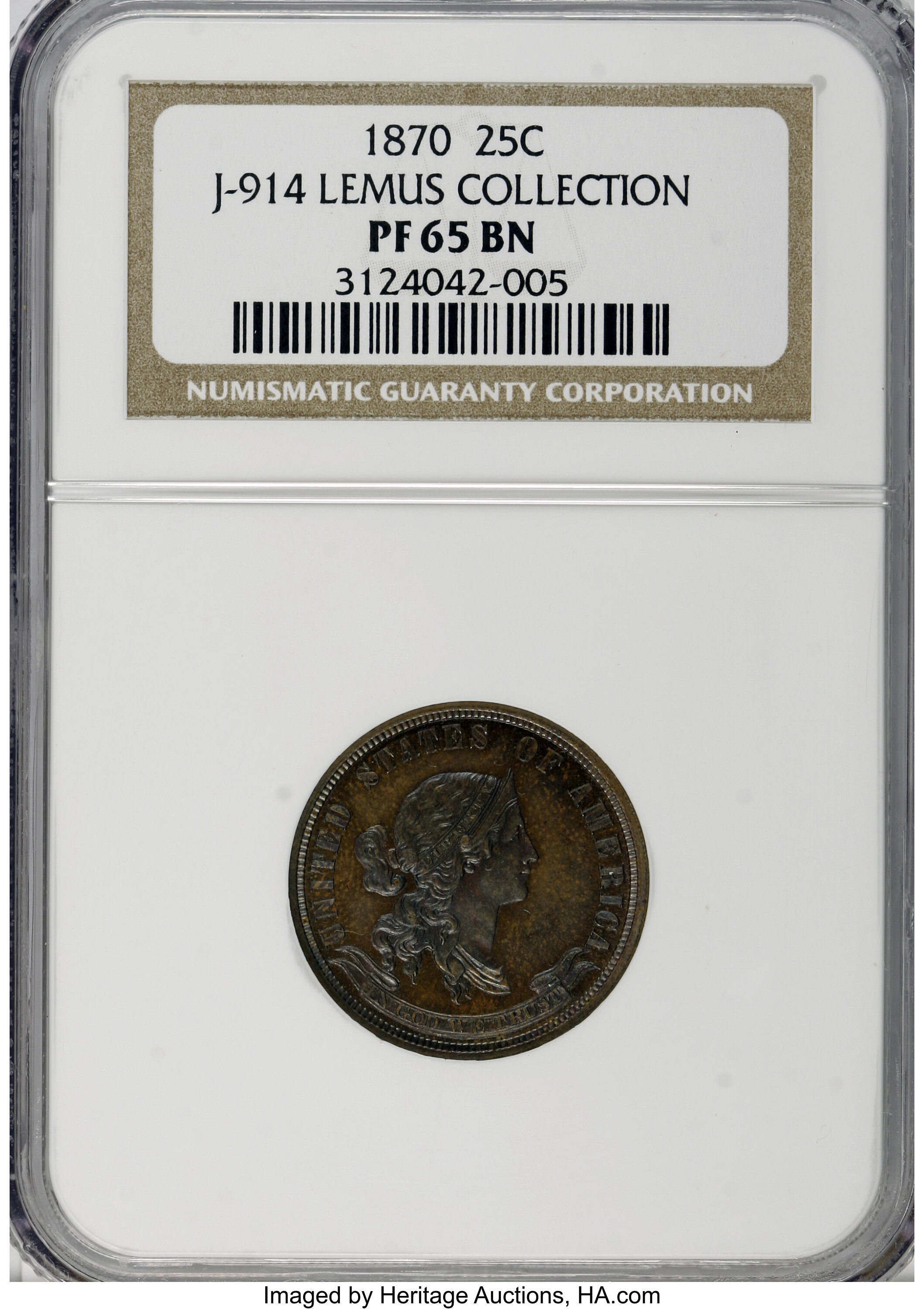 image for: 1870 25C Standard Silver Quarter Dollar, Judd-914, Pollock-1010, Low R.7, PR65 Brown NGC....