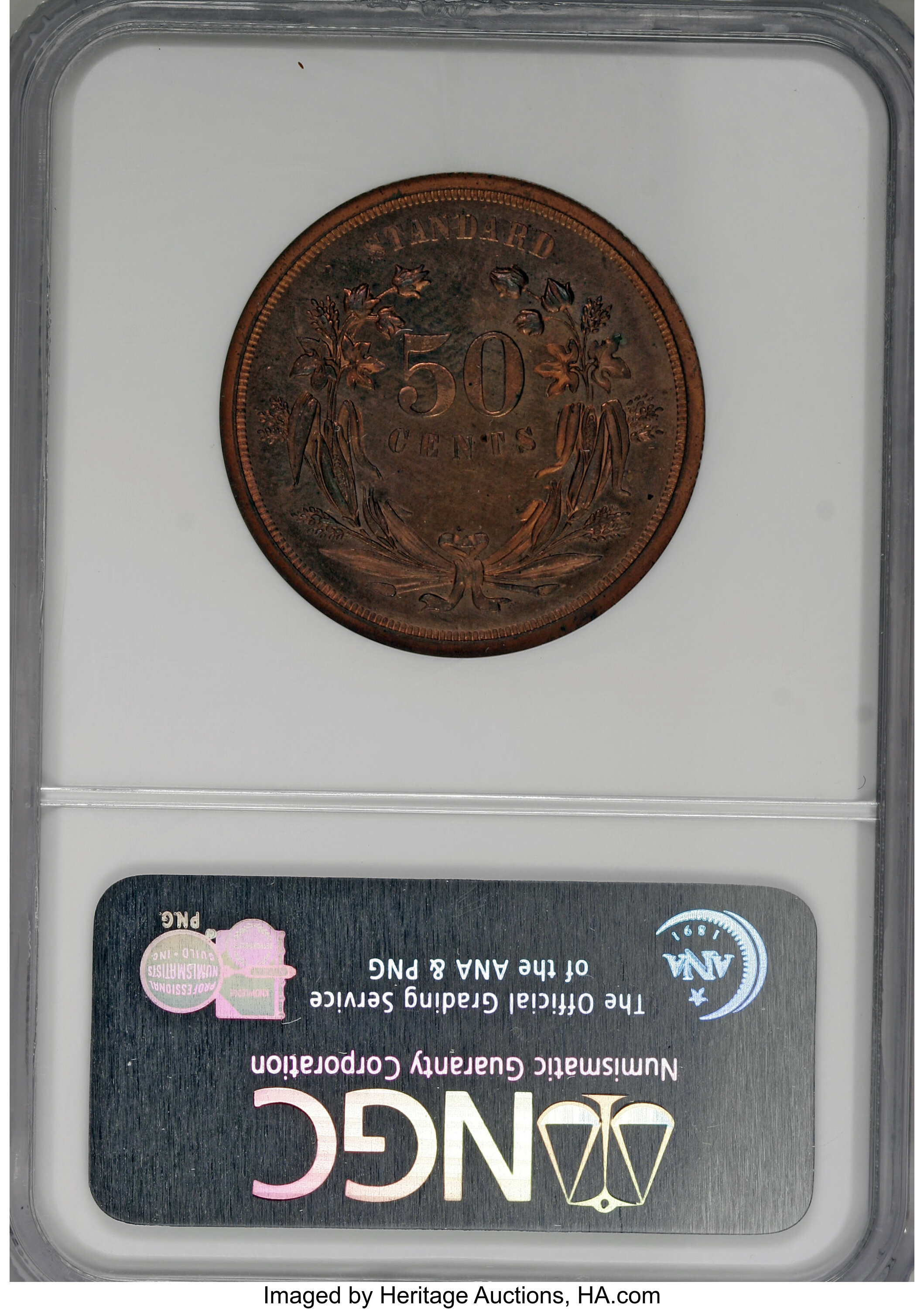 image for: 1870 50C Standard Silver Half Dollar, Judd-929, Pollock-1048, R.7, PR65 Red and Brown NGC....