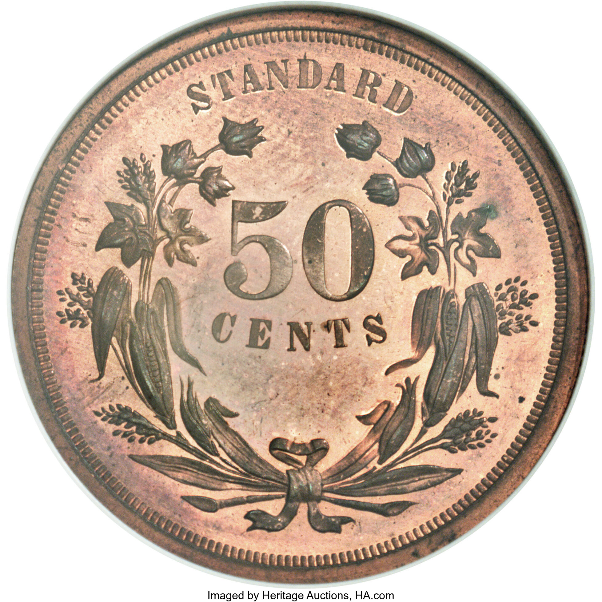 image for: 1870 50C Standard Silver Half Dollar, Judd-929, Pollock-1048, R.7, PR65 Red and Brown NGC....