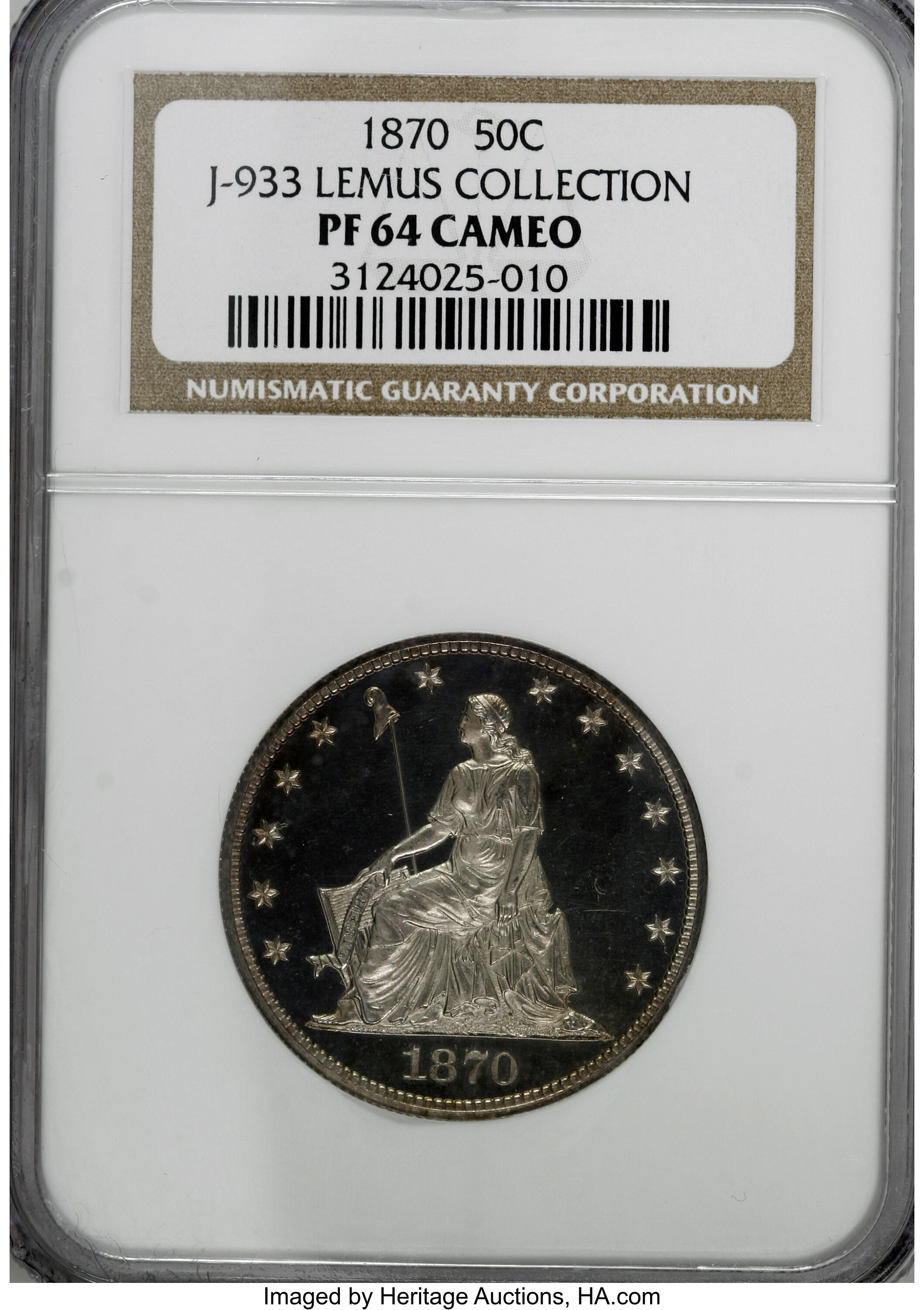 image for: 1870 50C Half Dollar, Judd-933, Pollock-1039, Low R.7, PR64 Cameo NGC....