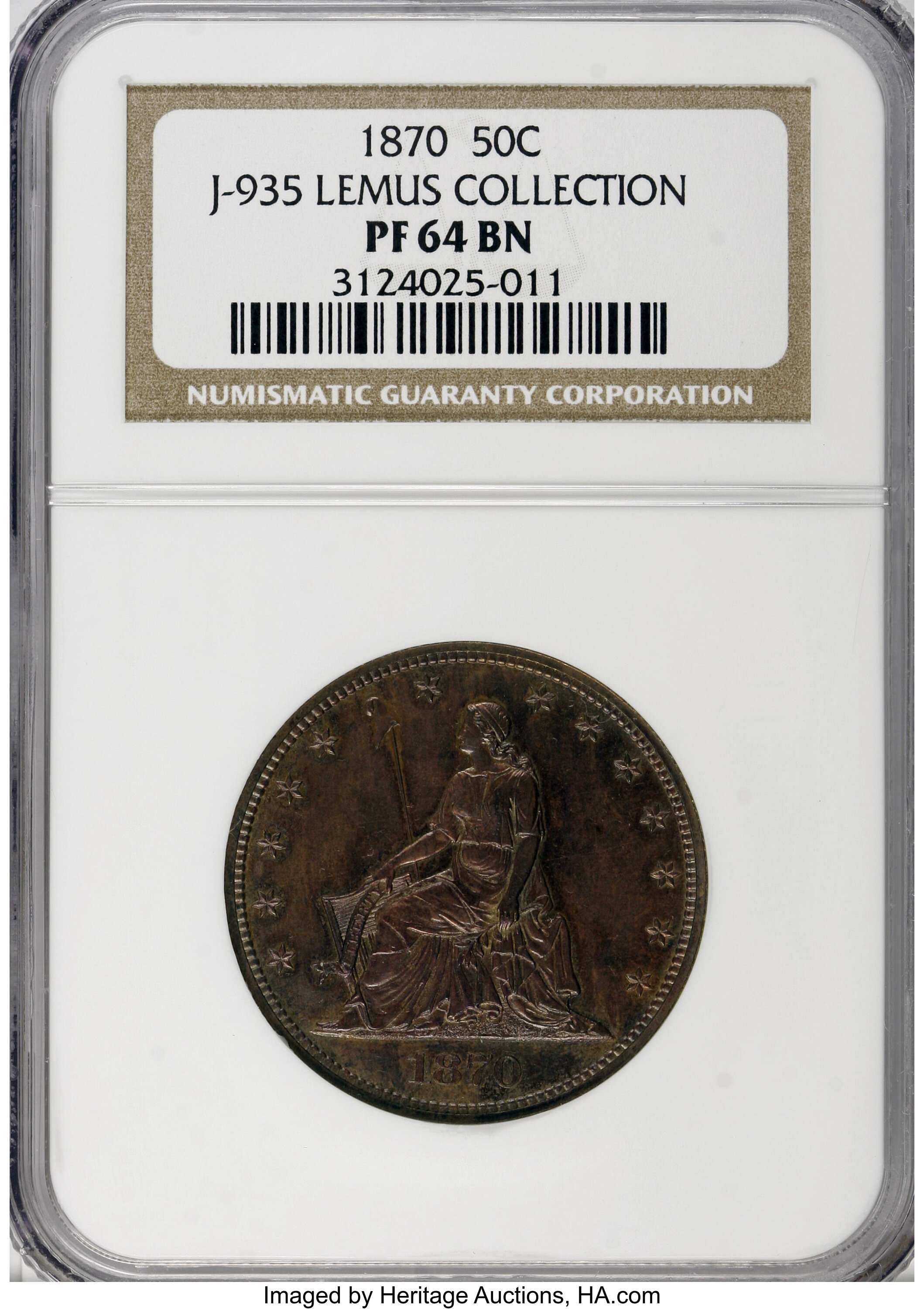 image for: 1870 50C Half Dollar, Judd-935, Pollock-1041, High R.6, PR64 Brown NGC....
