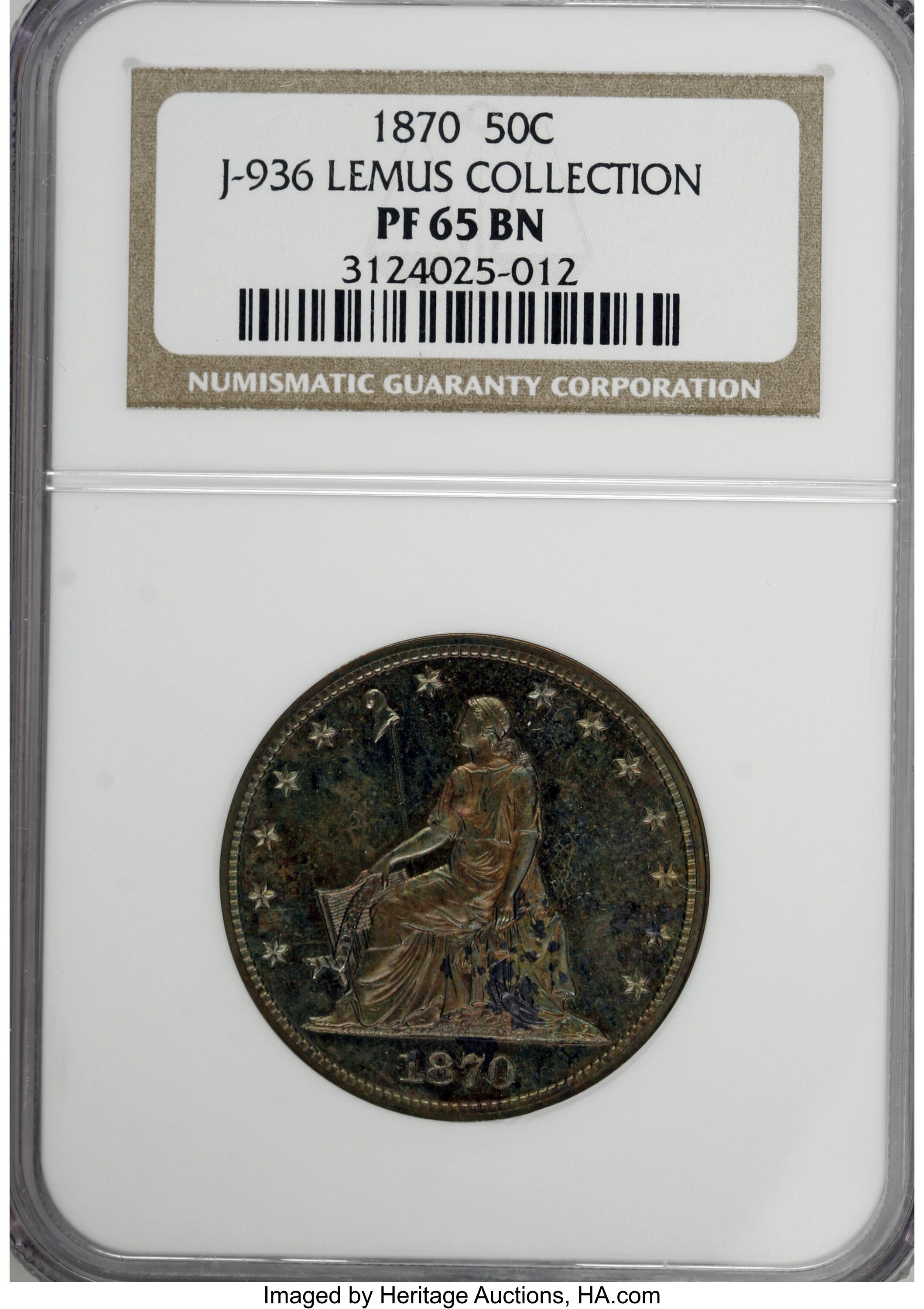 image for: 1870 50C Half Dollar, Judd-936, Pollock-1042, High R.6, PR65 Brown NGC....