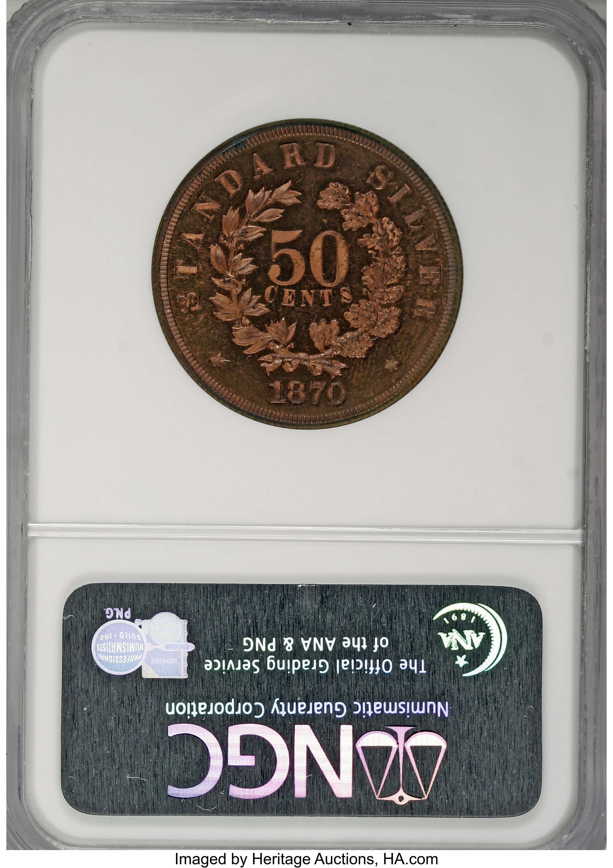 image for: 1870 50C Standard Silver Half Dollar, Judd-971, Pollock-1082, High R.7, PR65 Red NGC....