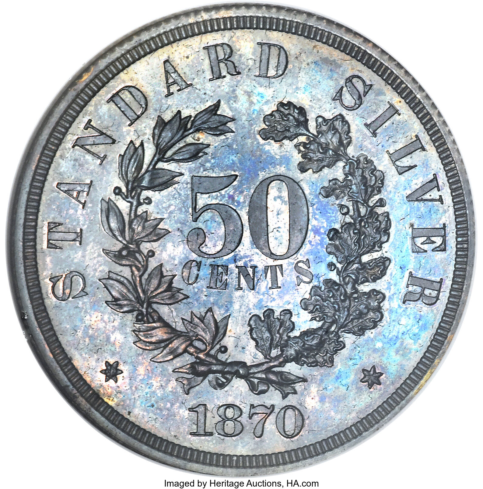 image for: 1870 50C Standard Silver Half Dollar, Judd-983, Pollock-1103, High R.7, PR65 Brown NGC....