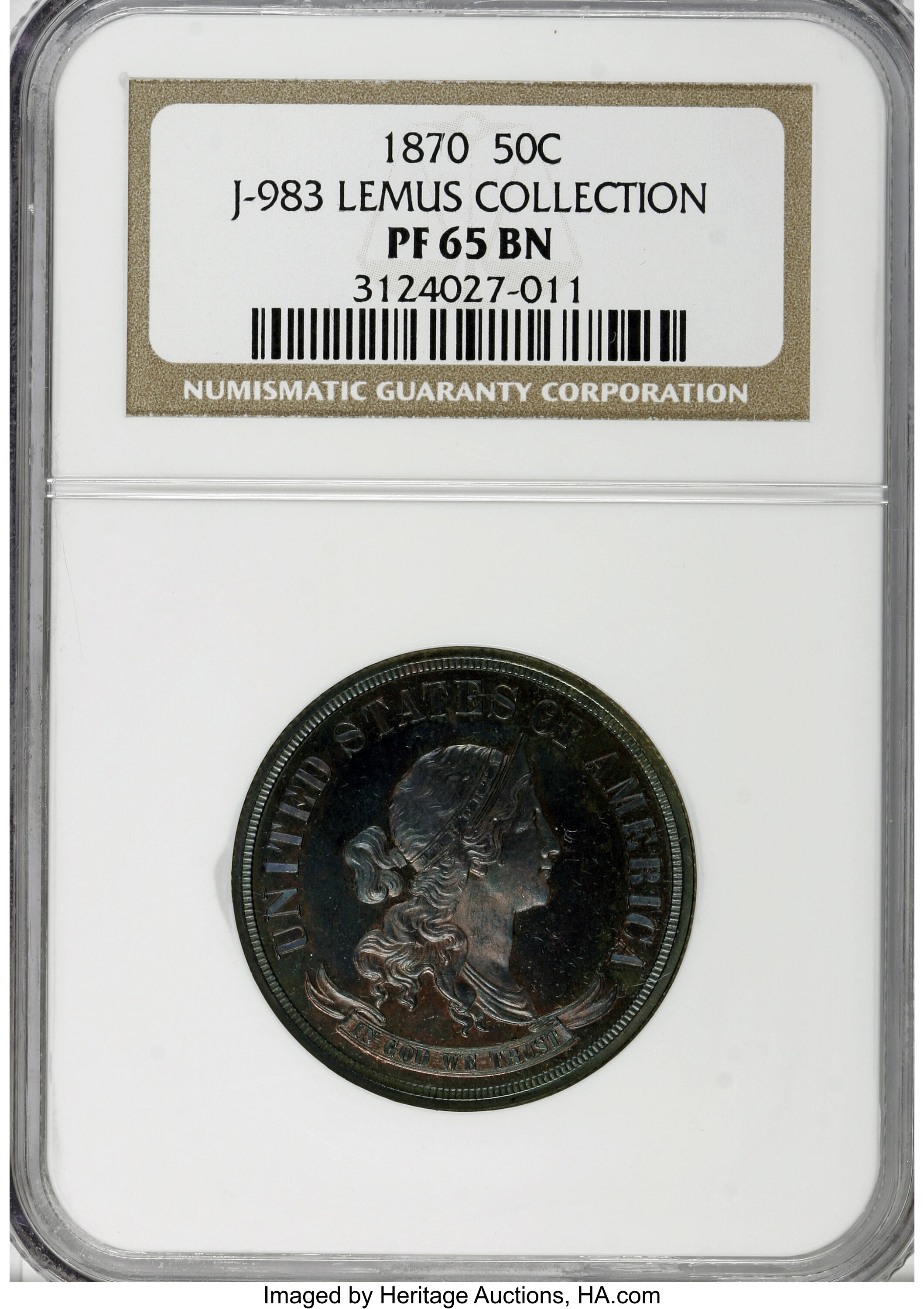image for: 1870 50C Standard Silver Half Dollar, Judd-983, Pollock-1103, High R.7, PR65 Brown NGC....