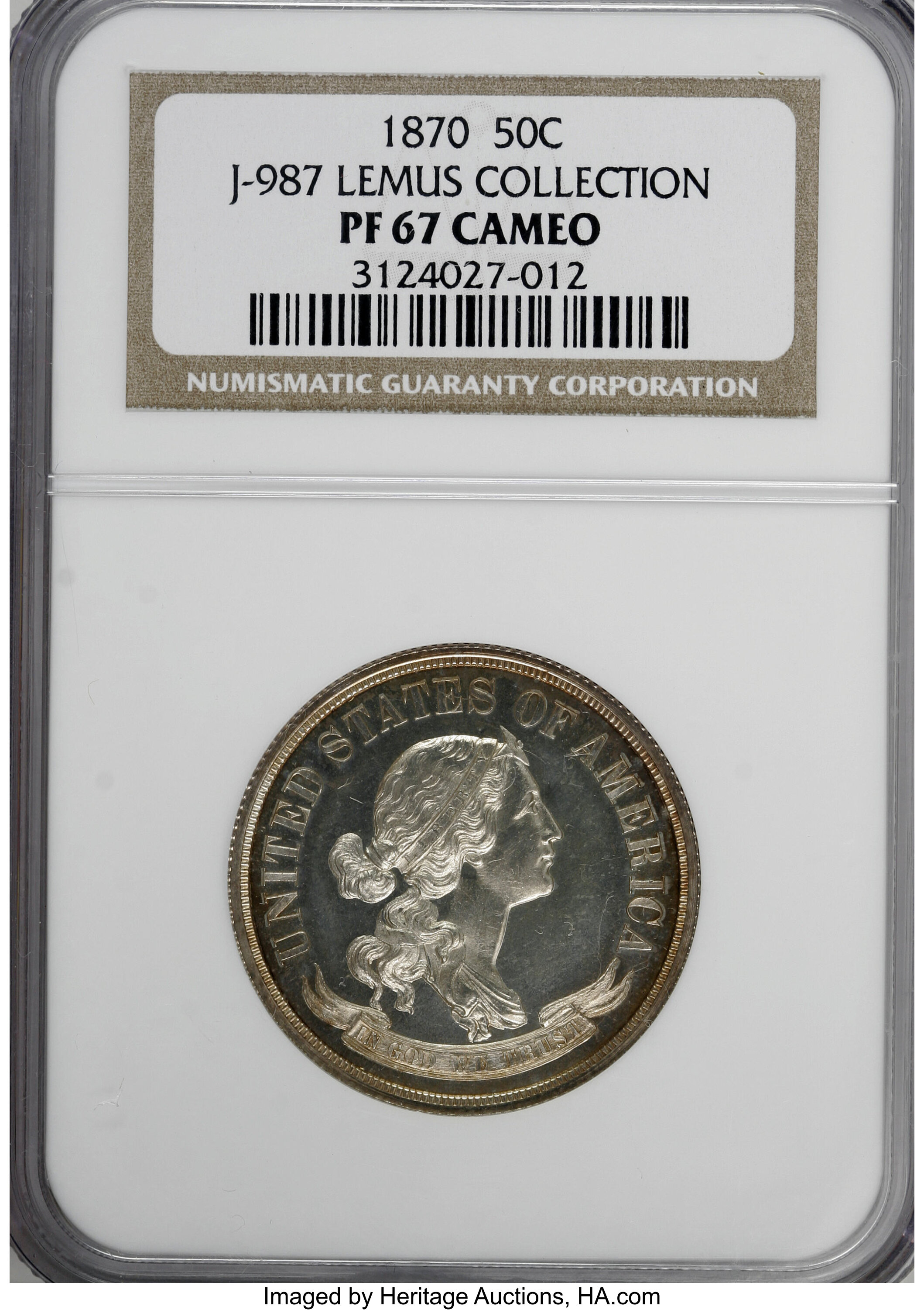 image for: 1870 50C Standard Silver Half Dollar, Judd-987, Pollock-1116, High R.6, PR67 Cameo NGC....