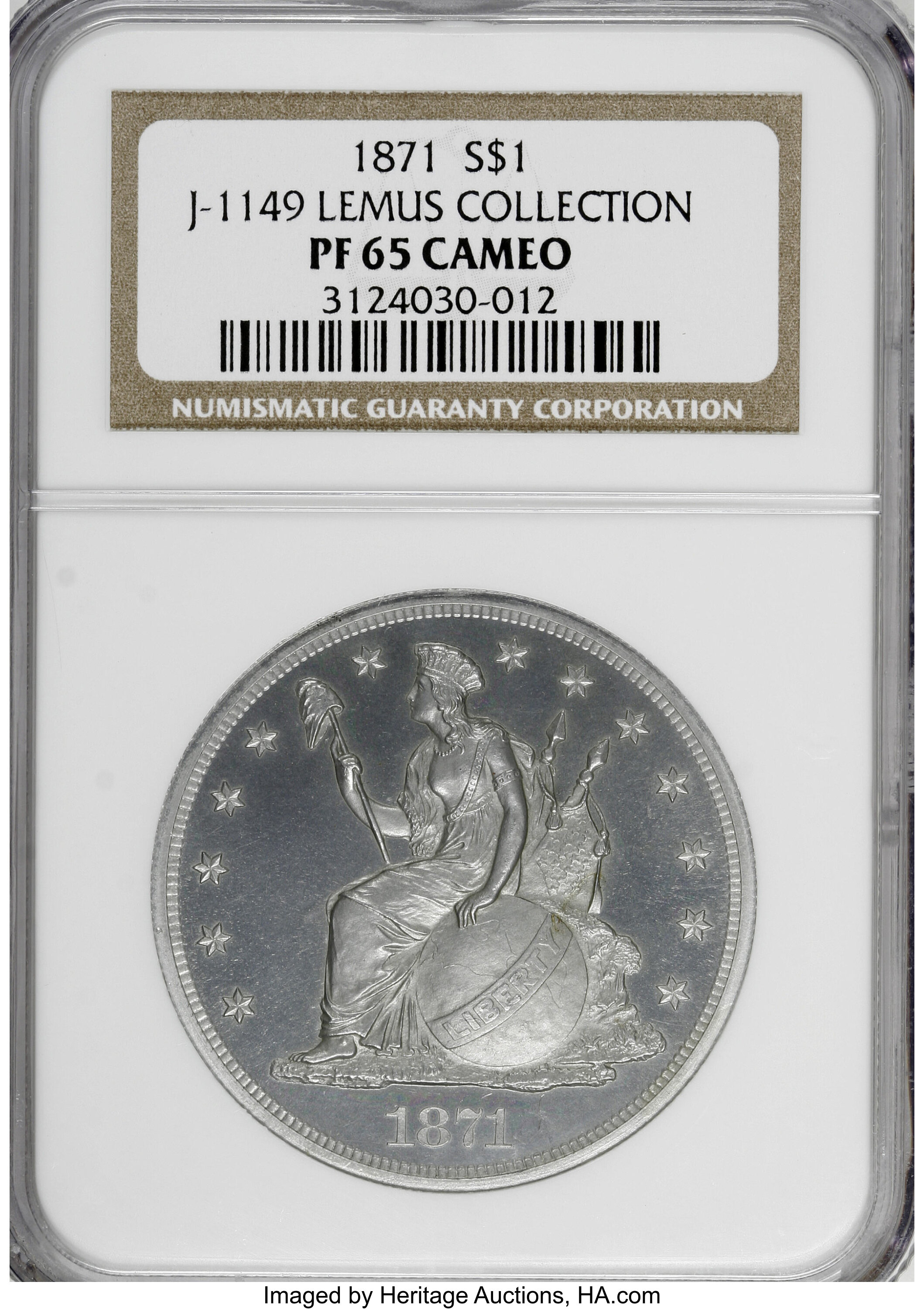 image for: 1871 $1 Dollar, Judd-1149, Pollock-1291, Low R.7, PR65 Cameo NGC....