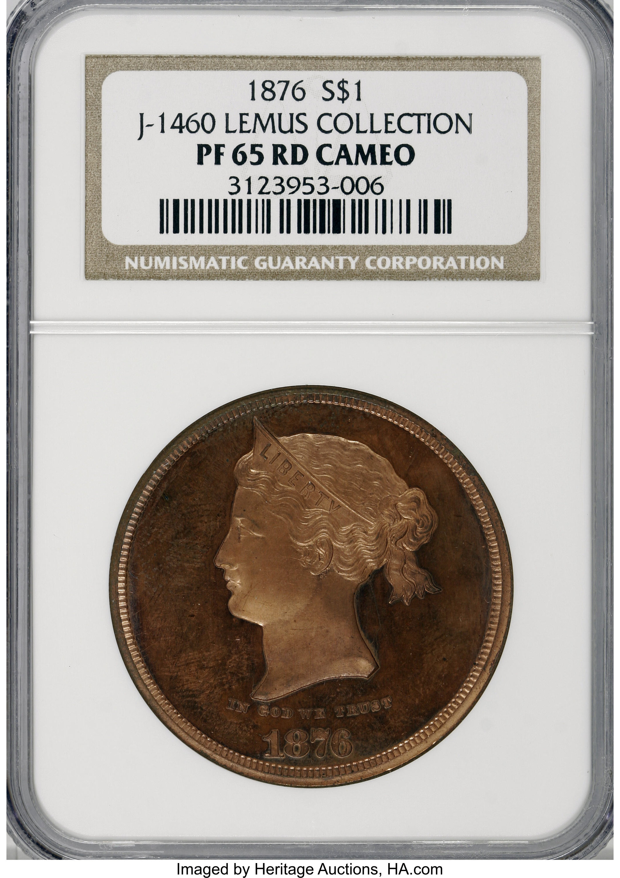 image for: 1876 $1 Sailor Head Dollar, Judd-1460, Pollock-1610, R.7, PR65 Red Cameo NGC....