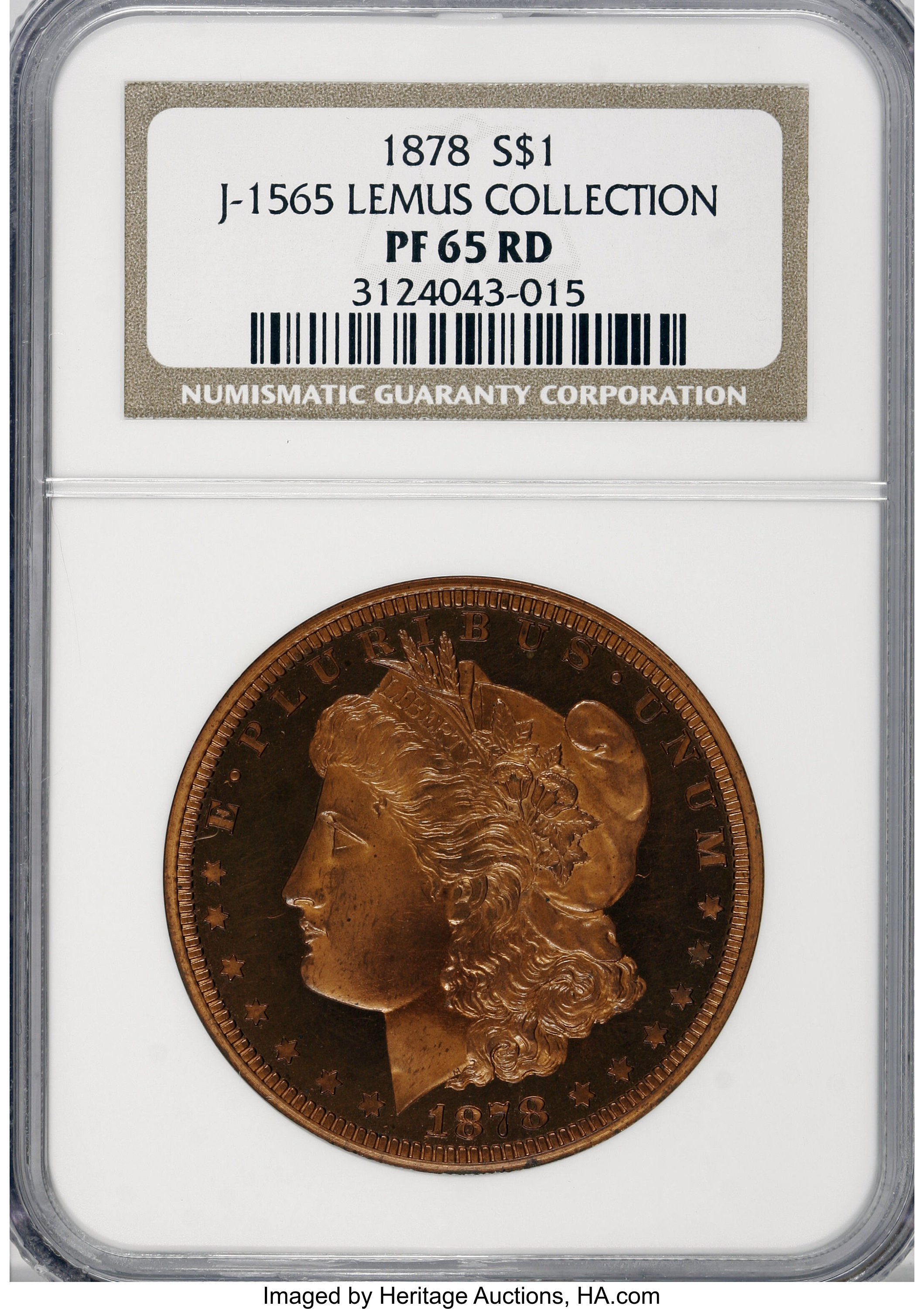 image for: 1878 $1 Morgan Dollar, Judd-1565, Pollock-1732, High R.7, PR65 Red NGC....