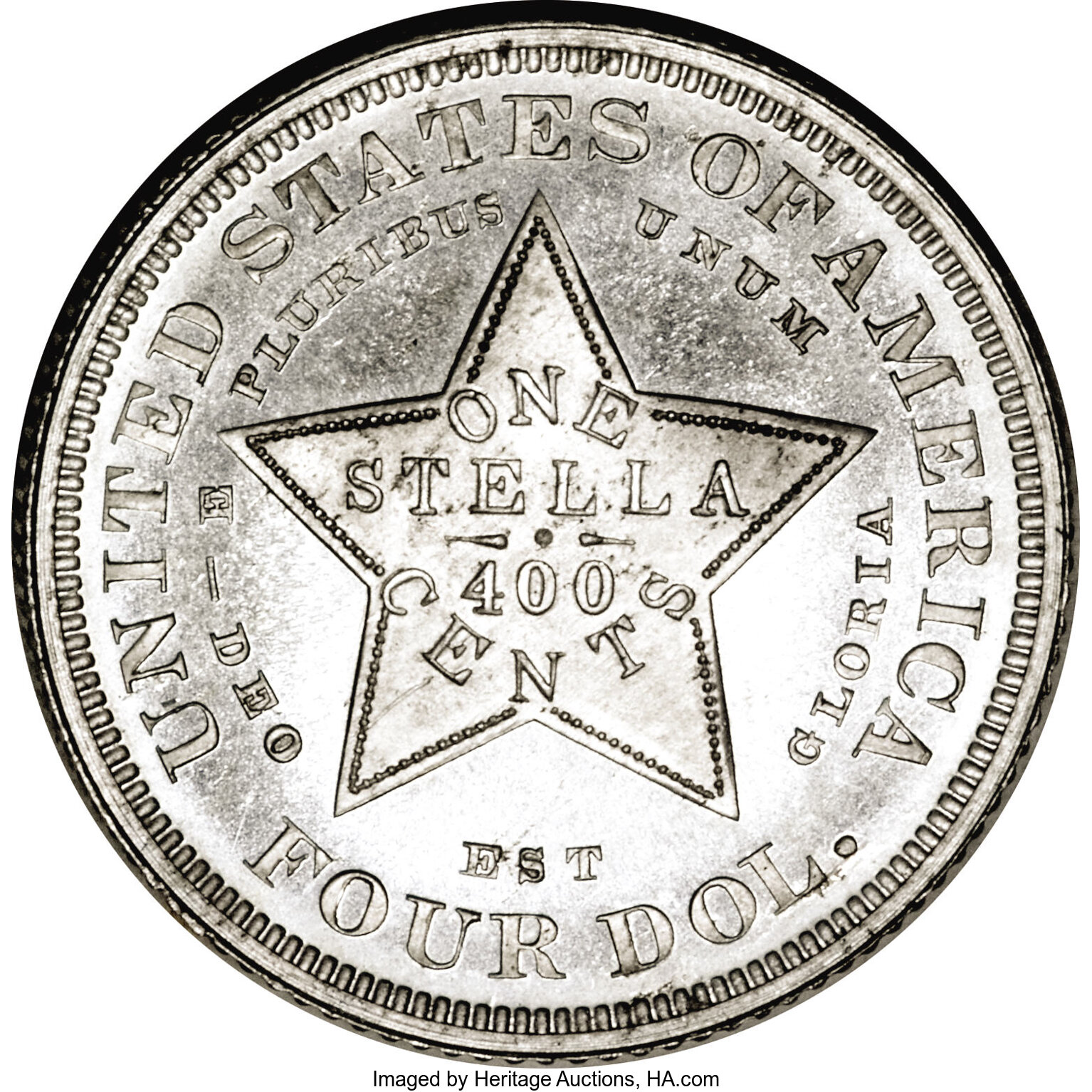 image for: 1879 $4 Coiled Hair Four Dollar, Judd-1640, Pollock-1840, High R.7, PR66 Cameo NGC....