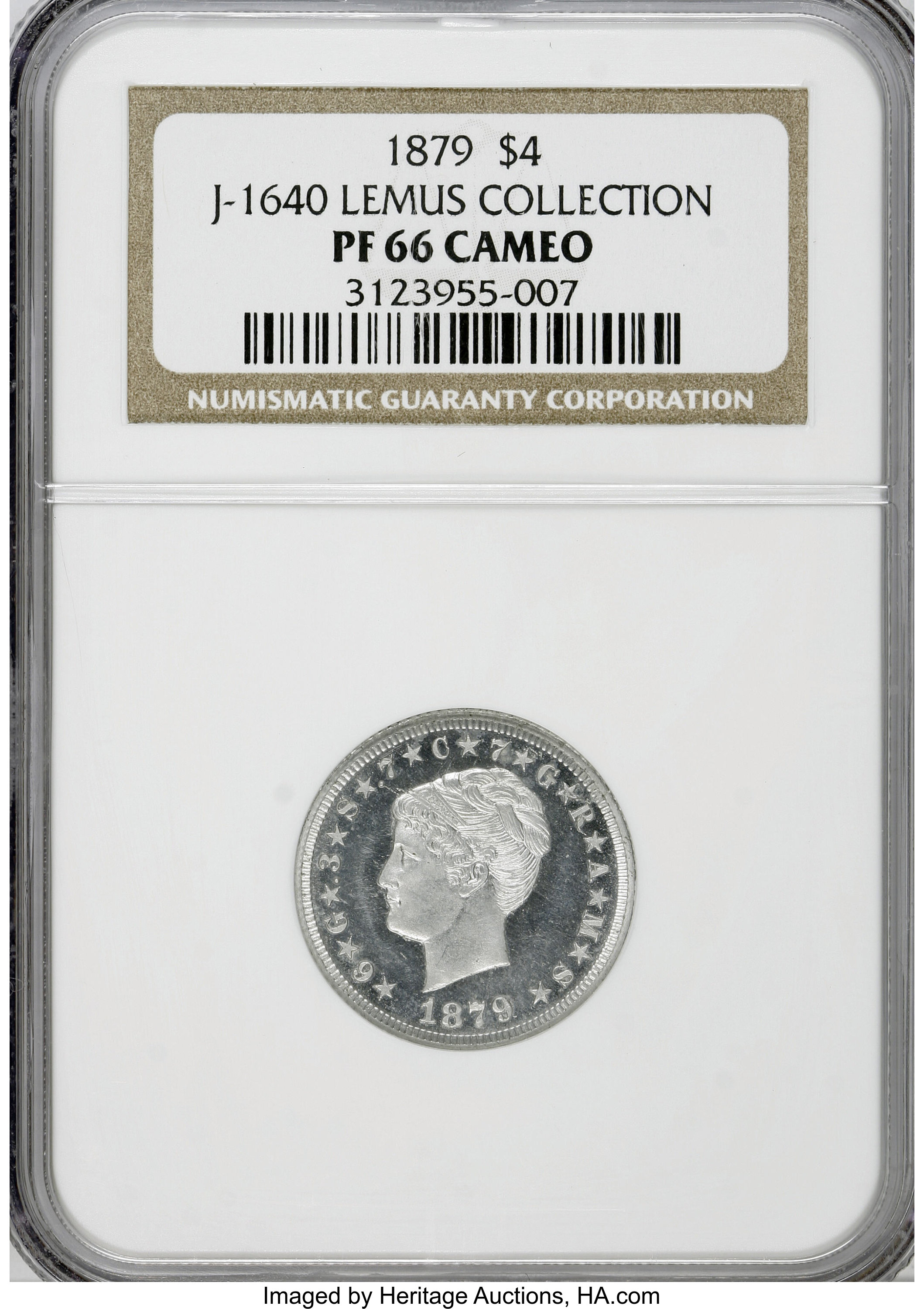 image for: 1879 $4 Coiled Hair Four Dollar, Judd-1640, Pollock-1840, High R.7, PR66 Cameo NGC....
