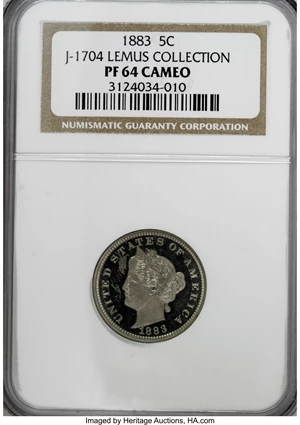 image for: 1883 5C Liberty Head Five Cents, Judd-1704, Pollock-1908, Low R.6, PR64 Cameo NGC....