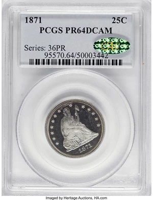 image for: 1871 25C PR64 Deep Cameo PCGS. CAC....