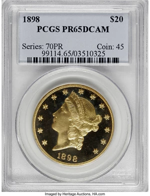 image for: 1898 $20 PR65 Deep Cameo PCGS....