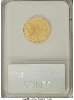 image for: 1850 $5 Baldwin Five Dollar--Improperly Cleaned--NCS. AU Details....