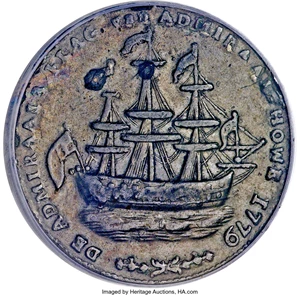 image for: 1778-1779 TOKEN Rhode Island Ship Token, Wreath Below, Pewter XF45 PCGS....