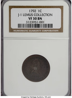 image for: 1792 P1C One Cent, Judd-1, Pollock-1, High R.6, VF30 NGC....