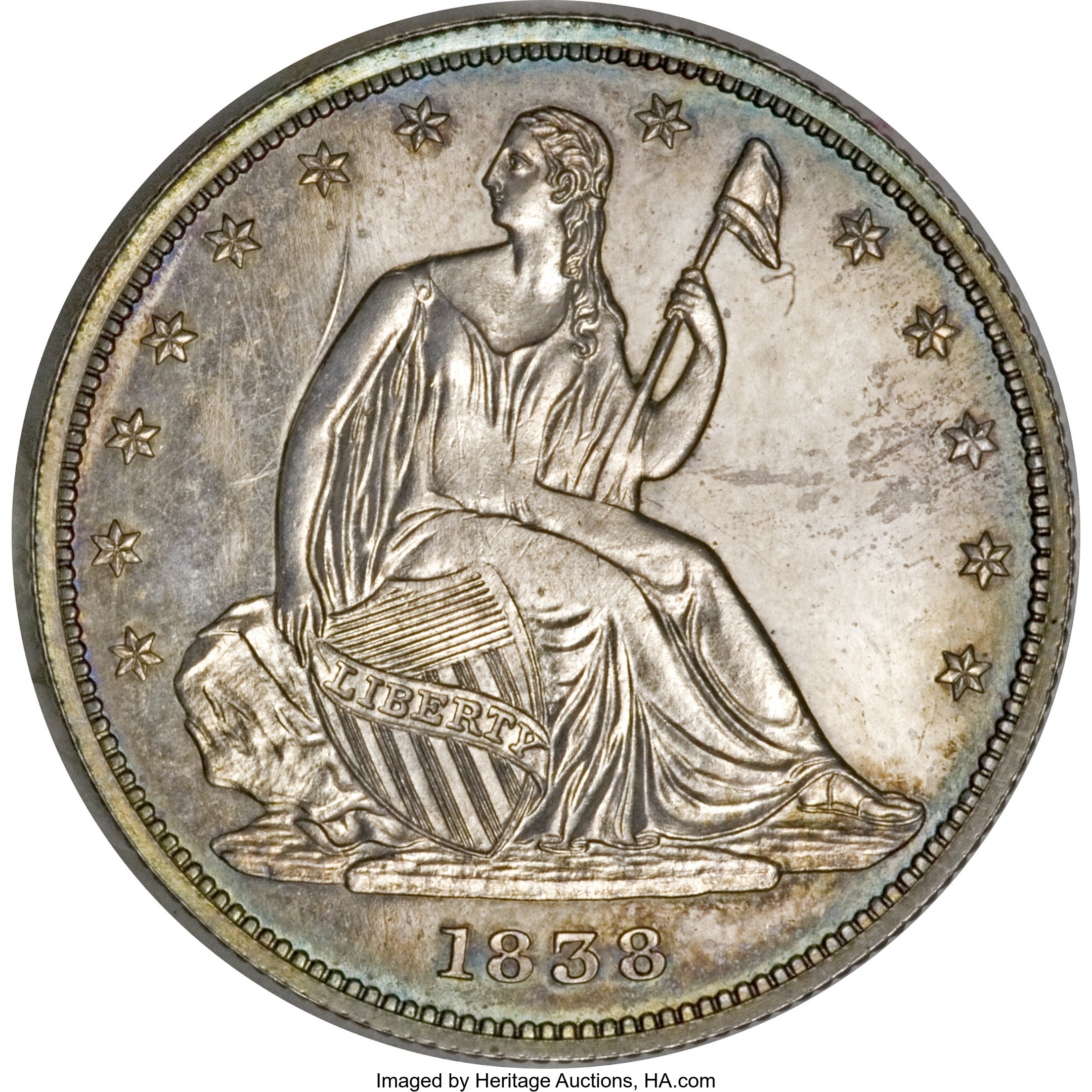 image for: 1838 P50C Seated Liberty Half Dollar, Judd-80 Restrike, Pollock-87, High R.7, PR65 NGC....