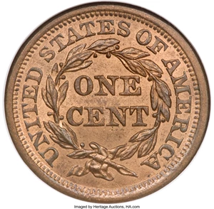 image for: 1856 1C Upright 5 MS65 Red NGC....