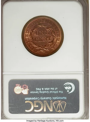 image for: 1856 1C Upright 5 MS65 Red NGC....