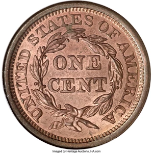 image for: 1856 1C Upright 5 MS65 Red NGC....