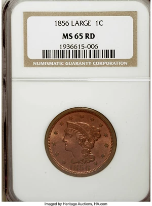 image for: 1856 1C Upright 5 MS65 Red NGC....