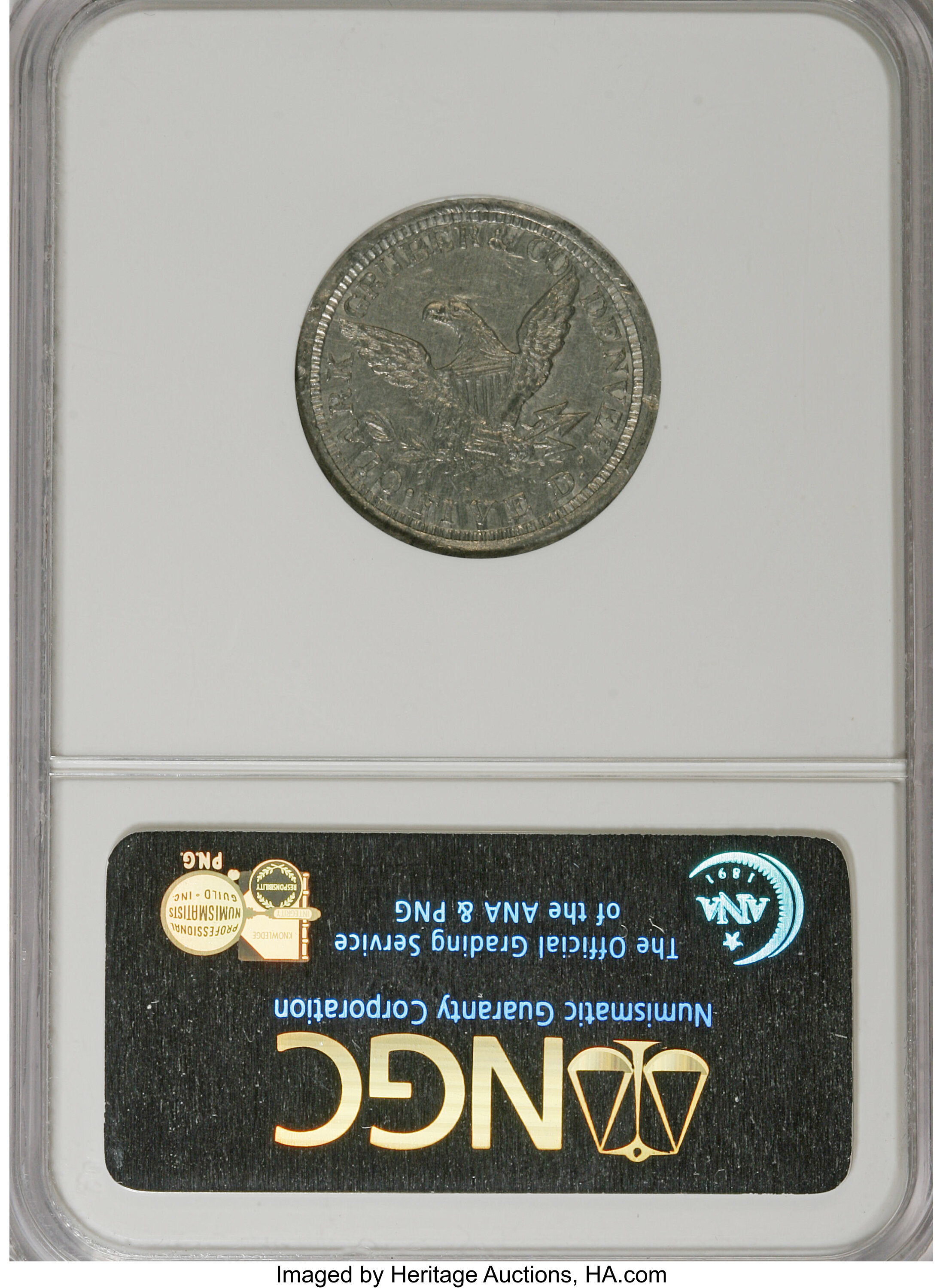 image for: 1861 $5 Clark, Gruber $5 White Metal Die Trial, Plain Edge MS62 NGC....