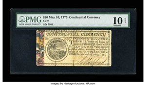 image for: Continental Currency May 10, 1775 $20 PMG Very Good 10 NET....