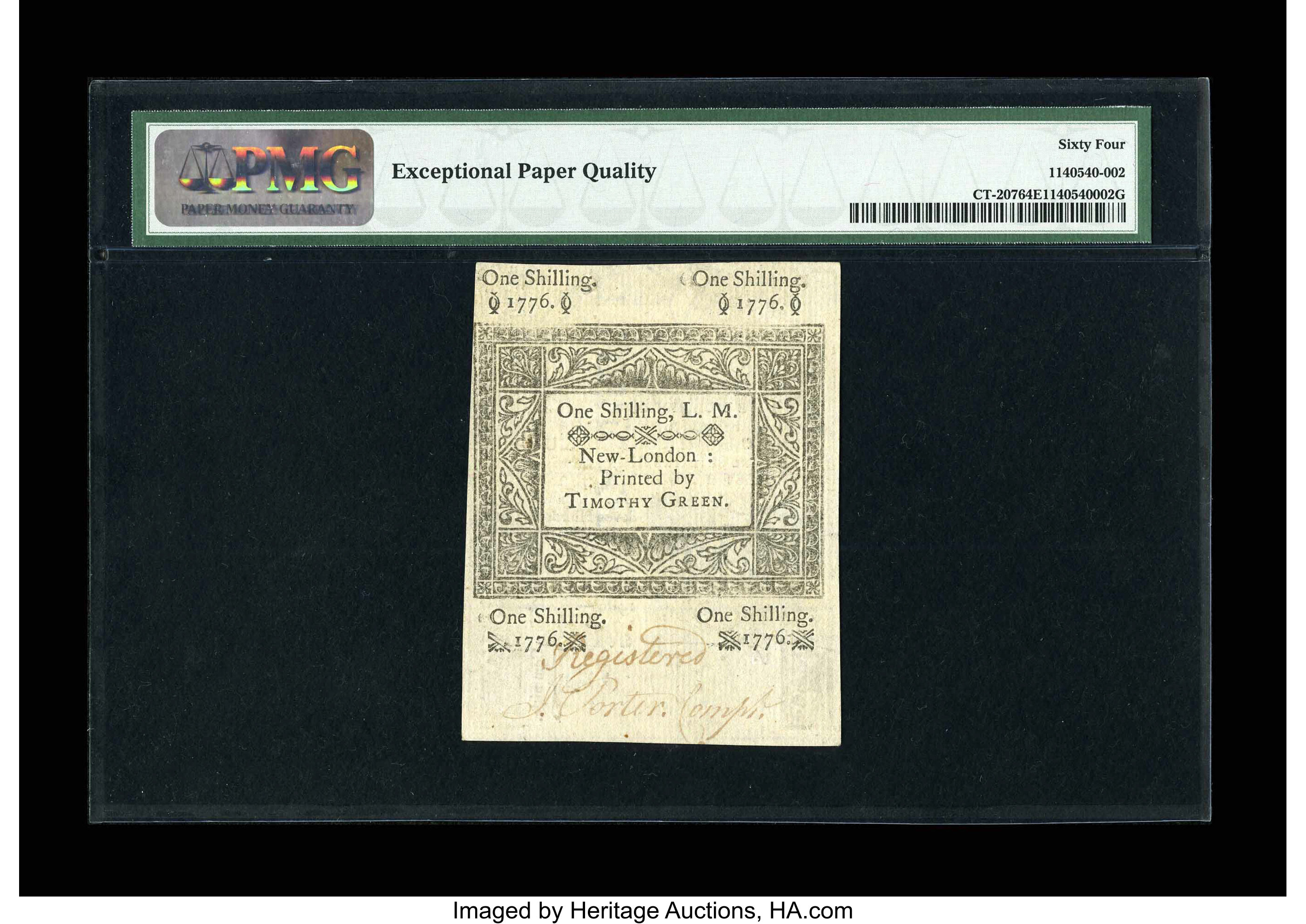 image for: Connecticut June 19, 1776 1s PMG Choice Uncirculated 64 EPQ....