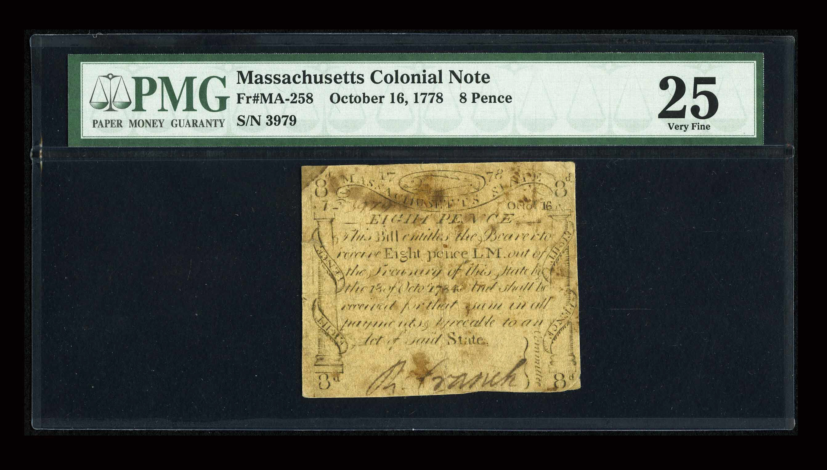 image for: Massachusetts October 16, 1778 8d PMG Very Fine 25....