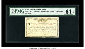 image for: New York January 6, 1776 (Water Works) 2s PMG Choice Uncirculated 64 EPQ....