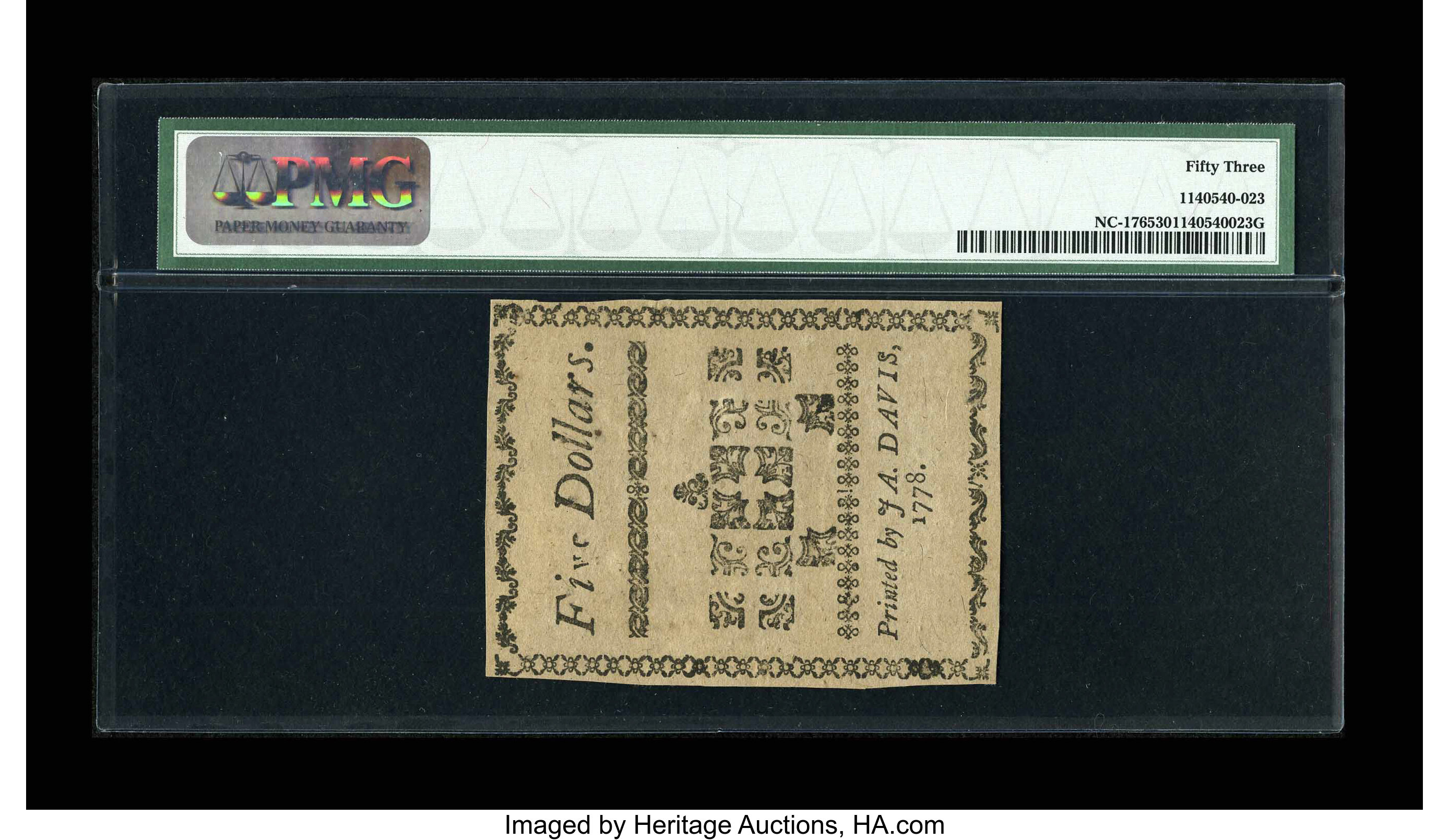 image for: North Carolina August 8, 1778 $5 PMG About New 53....
