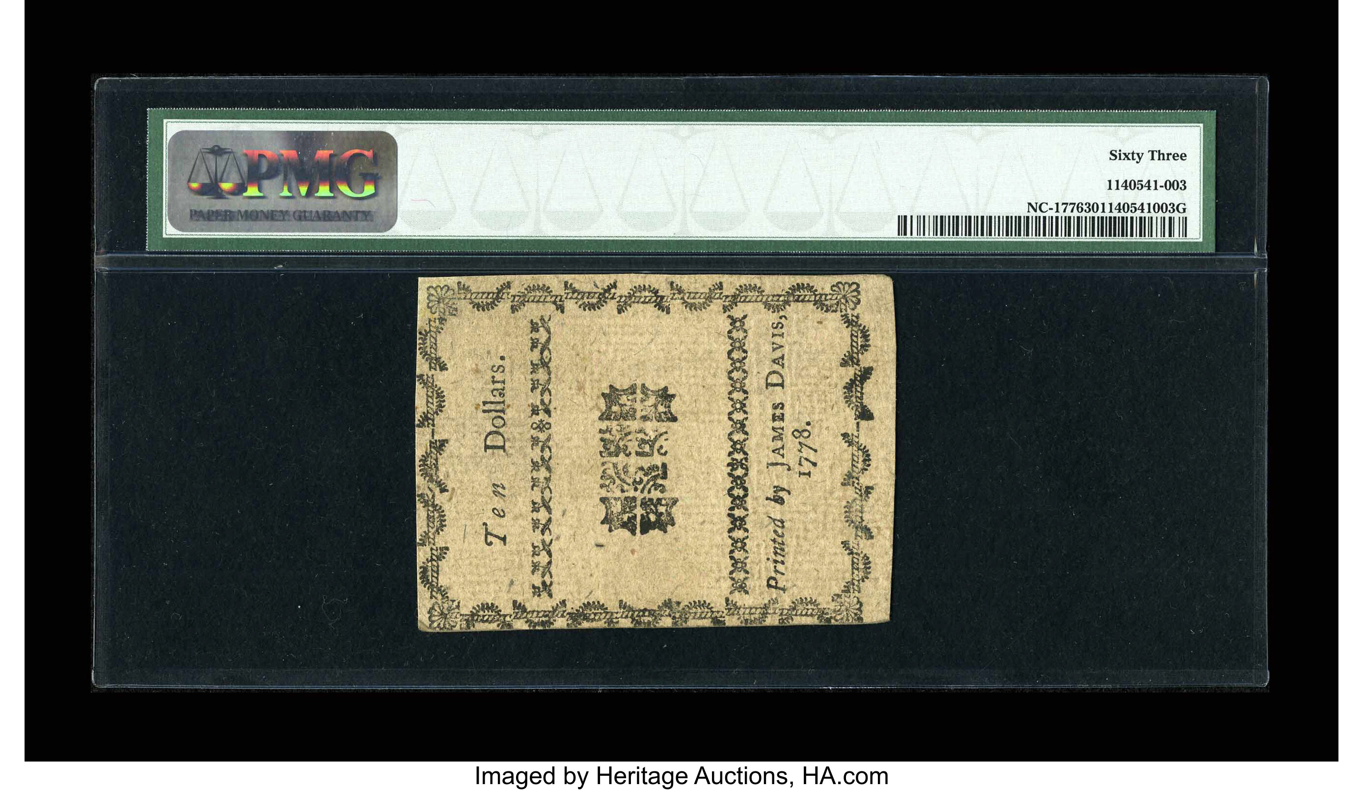 image for: North Carolina August 8, 1778 $10 PMG Choice Uncirculated 63....