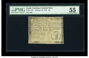 image for: South Carolina October 19, 1776 $4 PMG About Uncirculated 55....