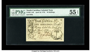 image for: South Carolina April 10, 1778 10s PMG About Uncirculated 55 EPQ....