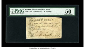 image for: South Carolina April 10, 1778 20s PMG About Uncirculated 50....
