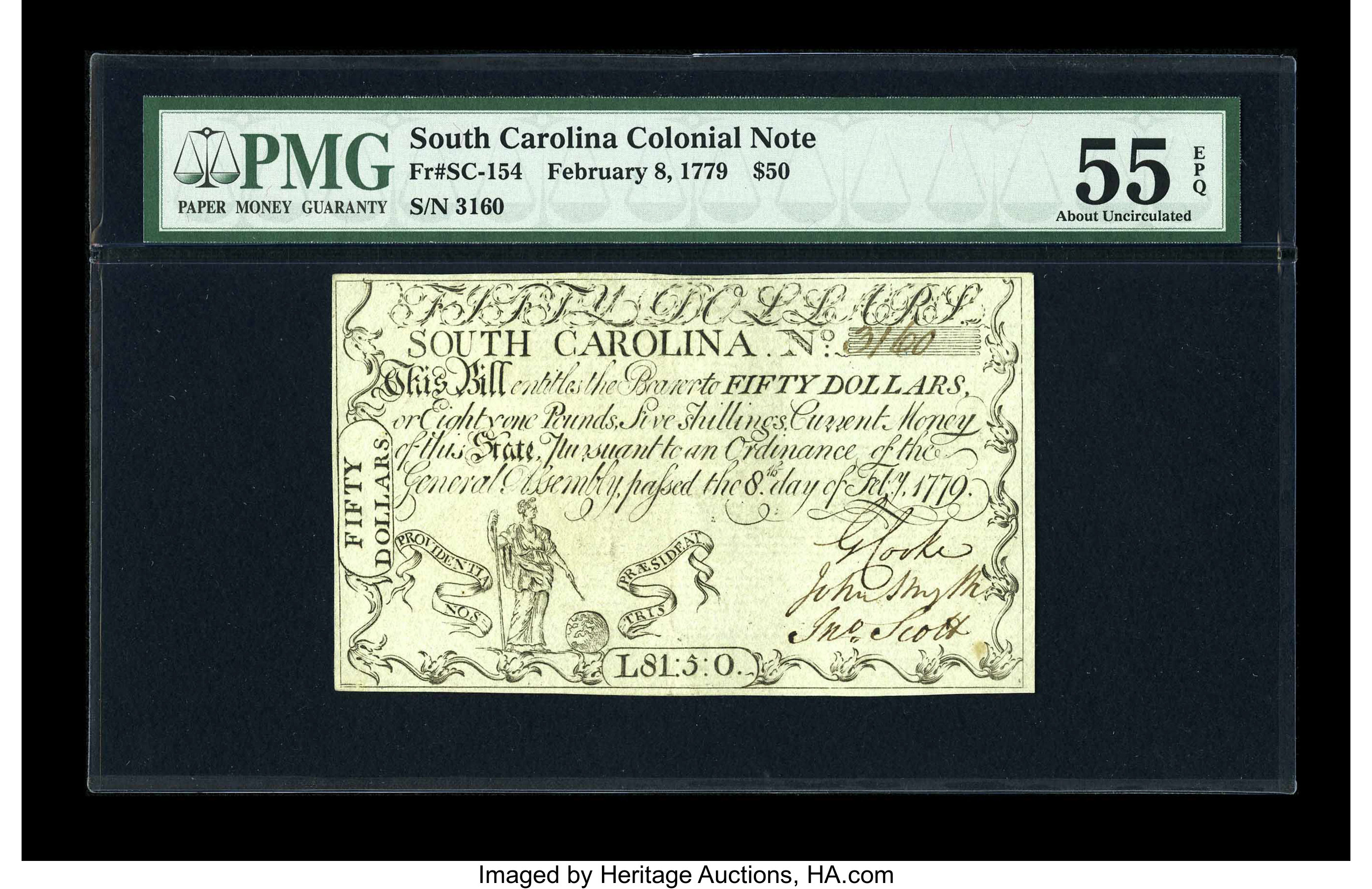 image for: South Carolina February 8, 1779 $50 PMG About Uncirculated 55 EPQ....