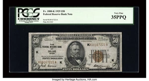 image for: Fr. 1880-K $50 1929 Federal Reserve Bank Note. PCGS Very Fine 35PPQ....