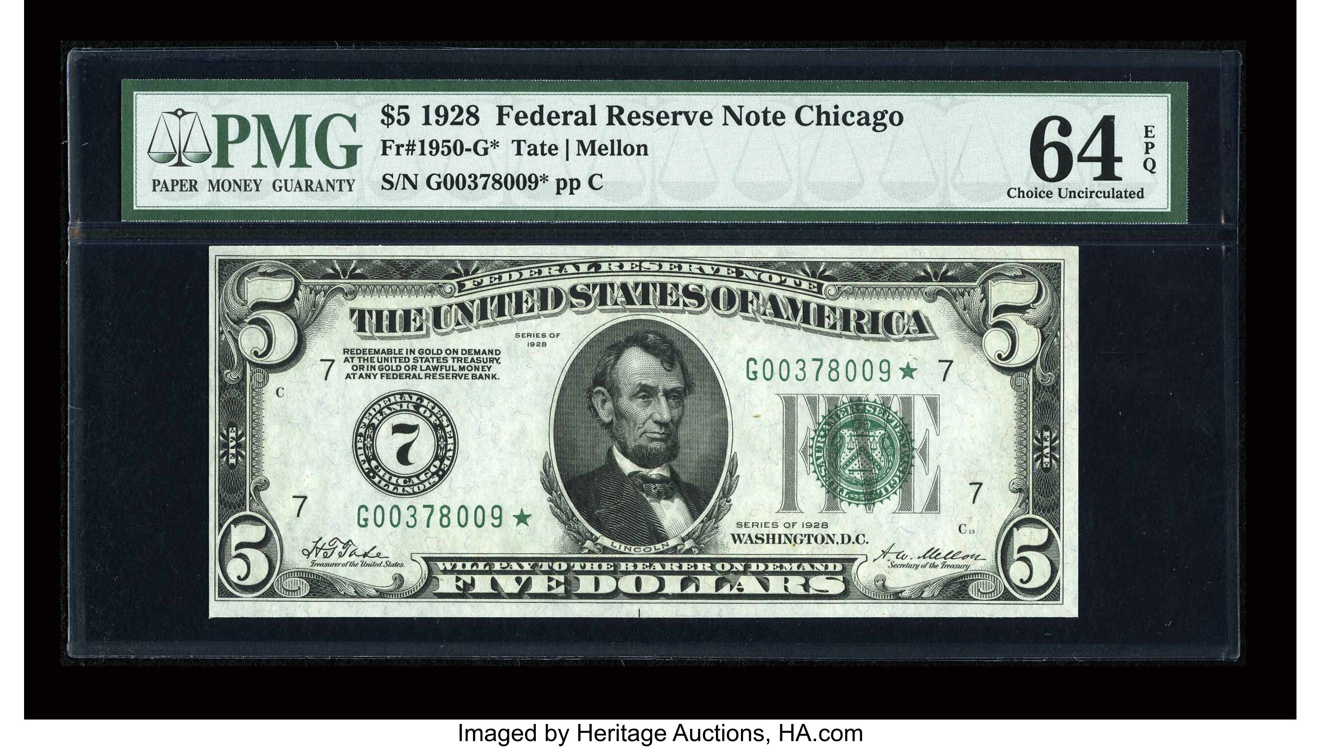 image for: Fr. 1950-G* $5 1928 Federal Reserve Star Note. PMG Choice Uncirculated 64 EPQ....