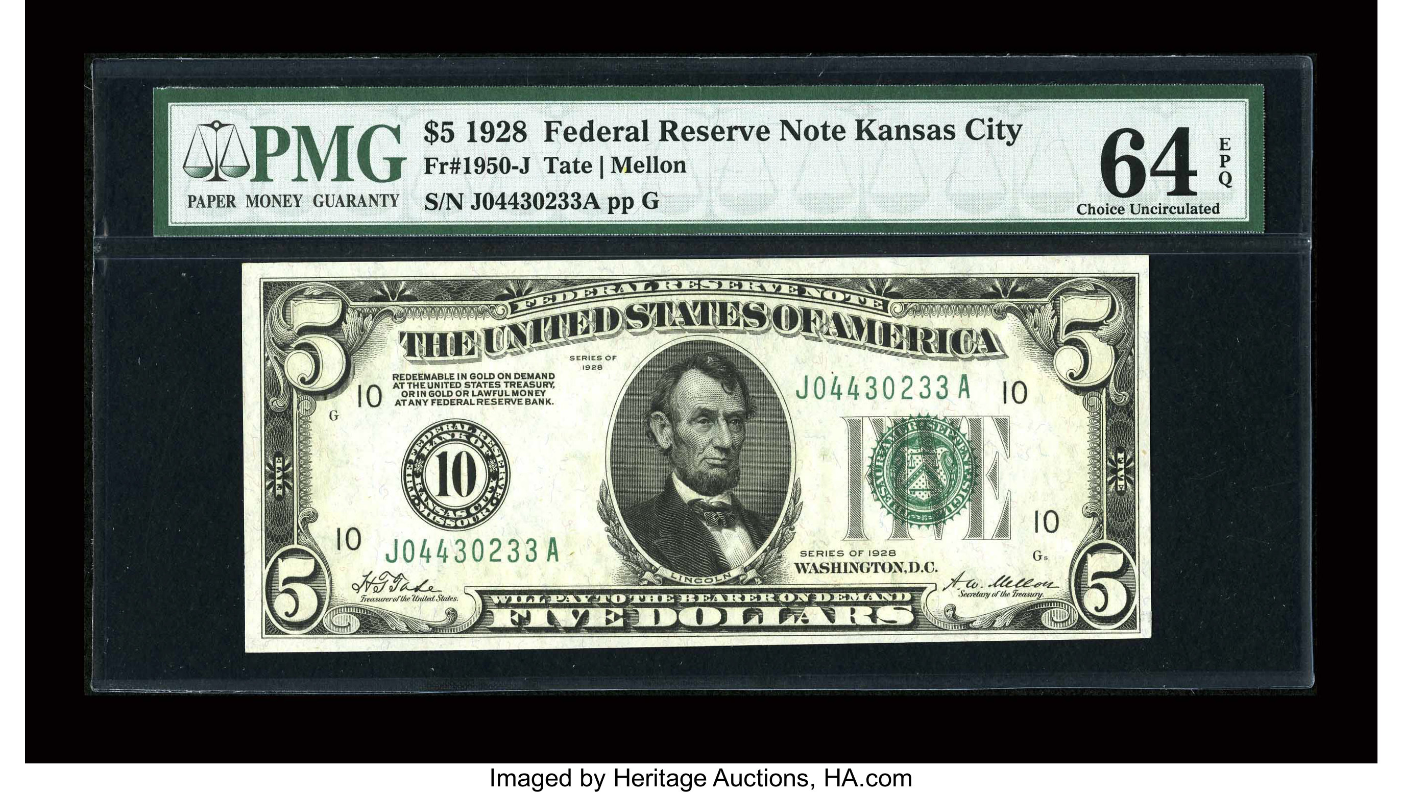 image for: Fr. 1950-J $5 1928 Federal Reserve Note. PMG Choice Uncirculated 64 EPQ....