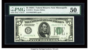 image for: Fr. 1951-I $5 1928A Federal Reserve Note. PMG About Uncirculated 50....
